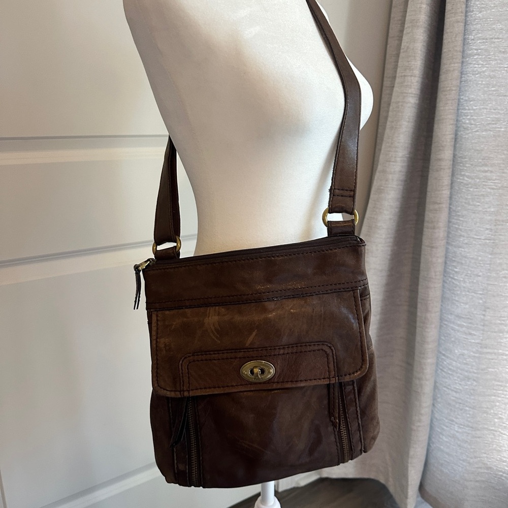 Fossil Brown Leather Crossbody Bag